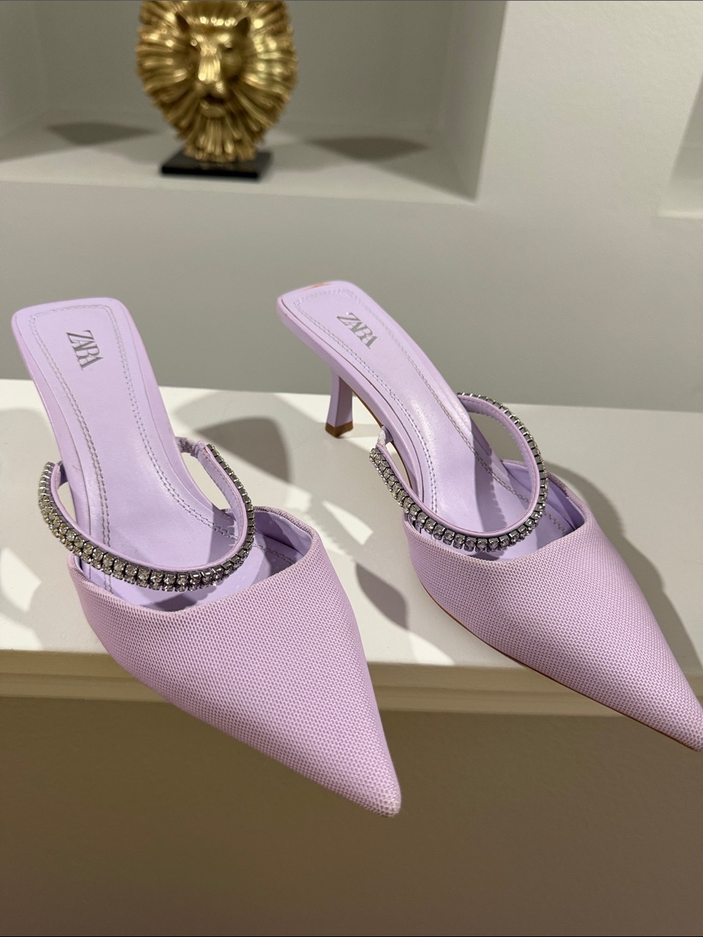 Zara Lilac Pointed Rhinestone Strap Mules